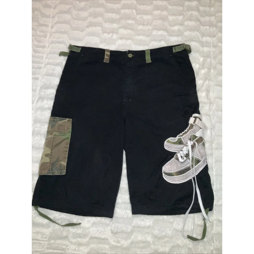 Raw Blue Cargo Shorts Mens Black Y2K Hip Hop Streetwear‎ Embroidered Size XL